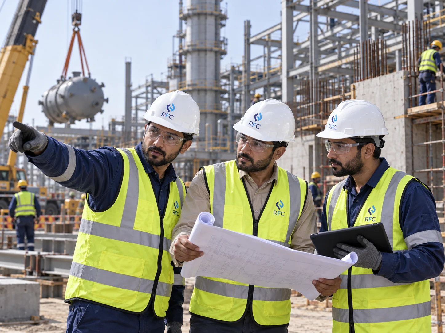 RFC project team supervising industrial construction