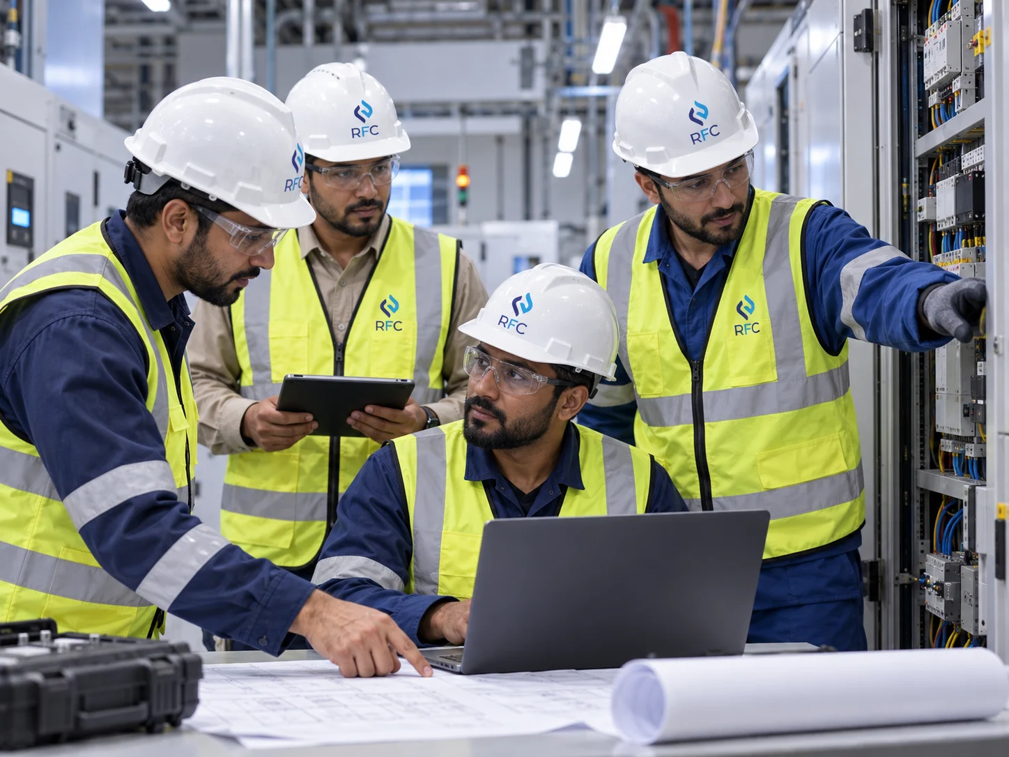 RFC engineering team reviewing electrical systems
