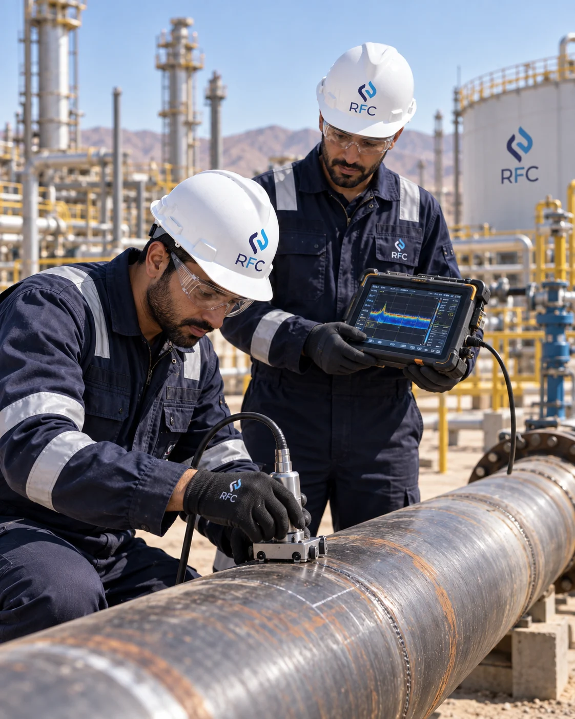 RFC NDT inspection team working on industrial pipeline