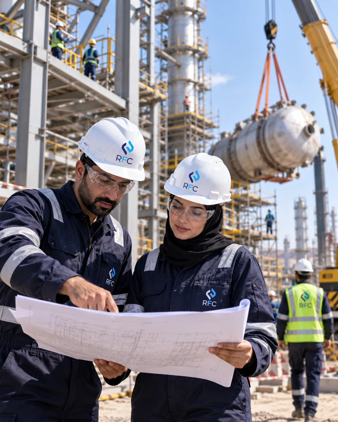 RFC engineers reviewing industrial project drawings