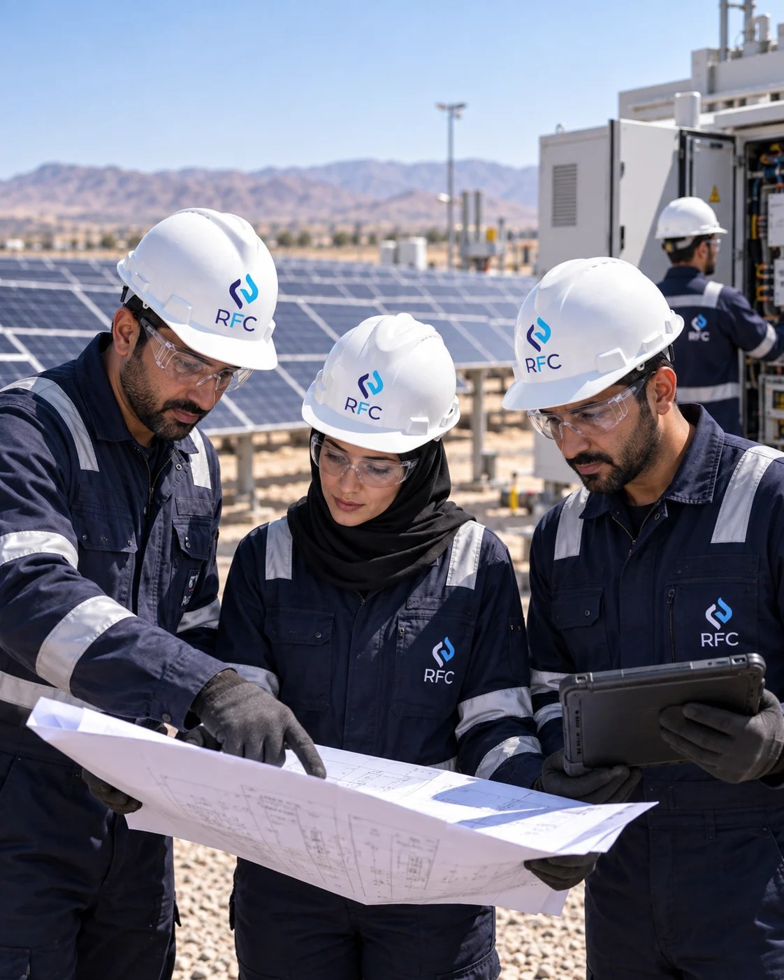RFC engineers working at a solar installation