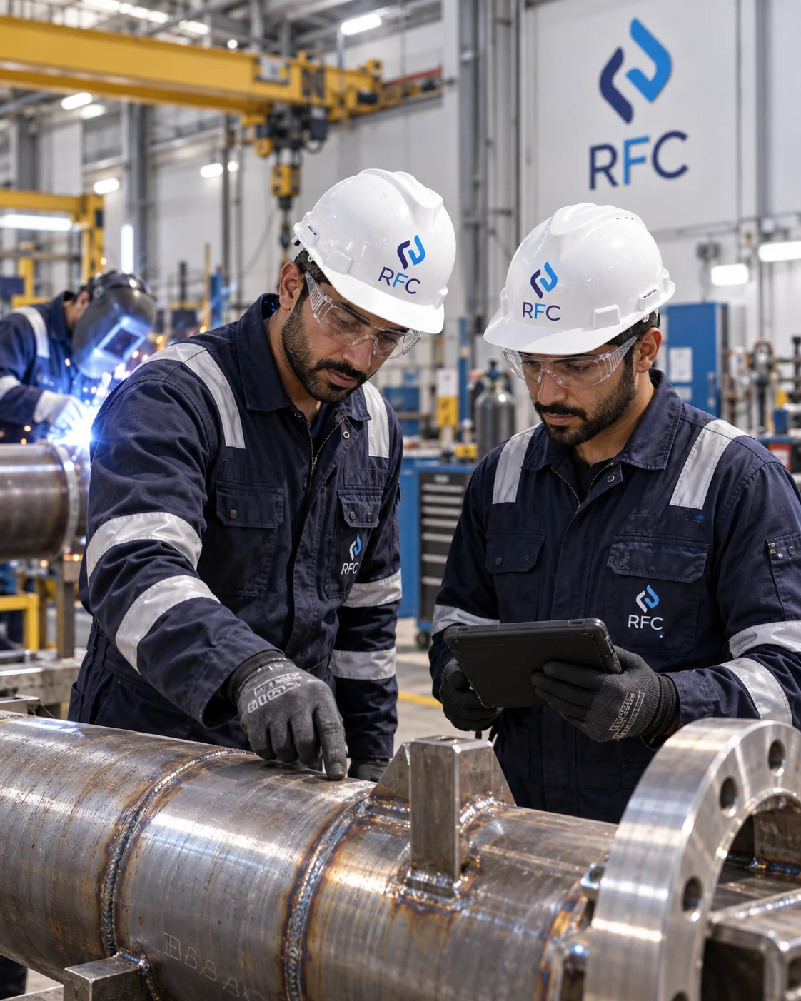 RFC engineers inspecting fabricated steelwork